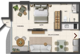 quarto e sala com varanda