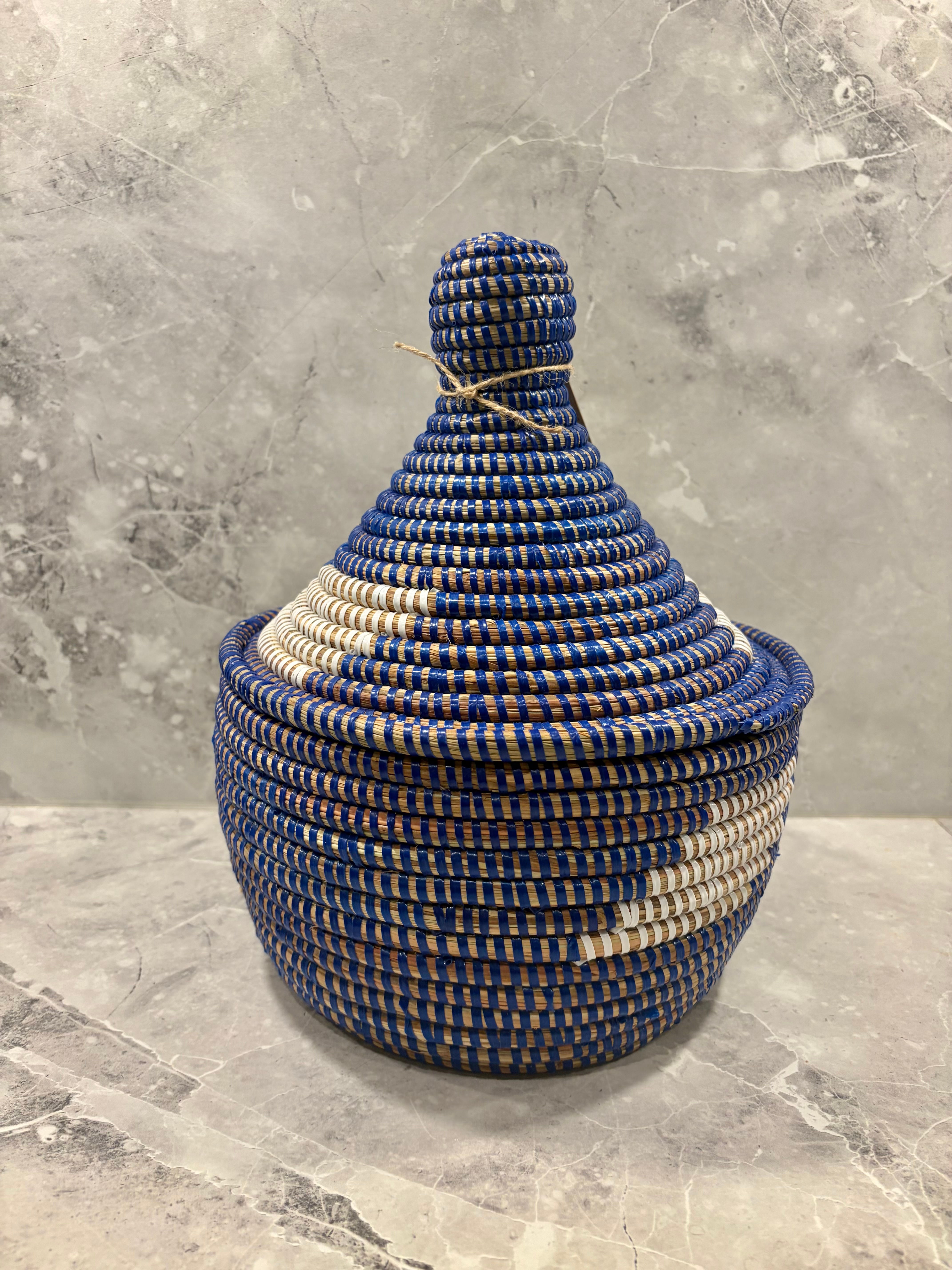 "Collé" - Kleine/middelgrote tajine-mand - Donkerblauw en wit