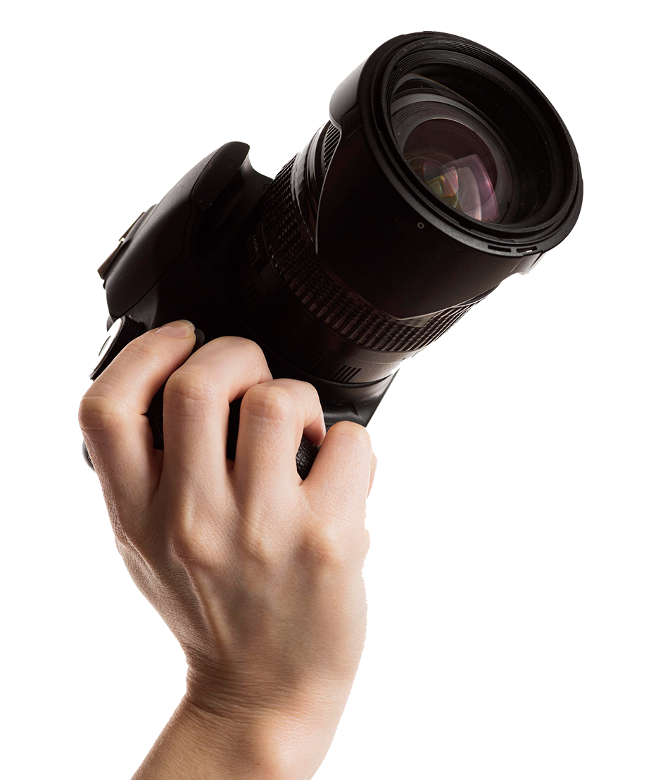 Hand holding camera at camera authorized service centre.