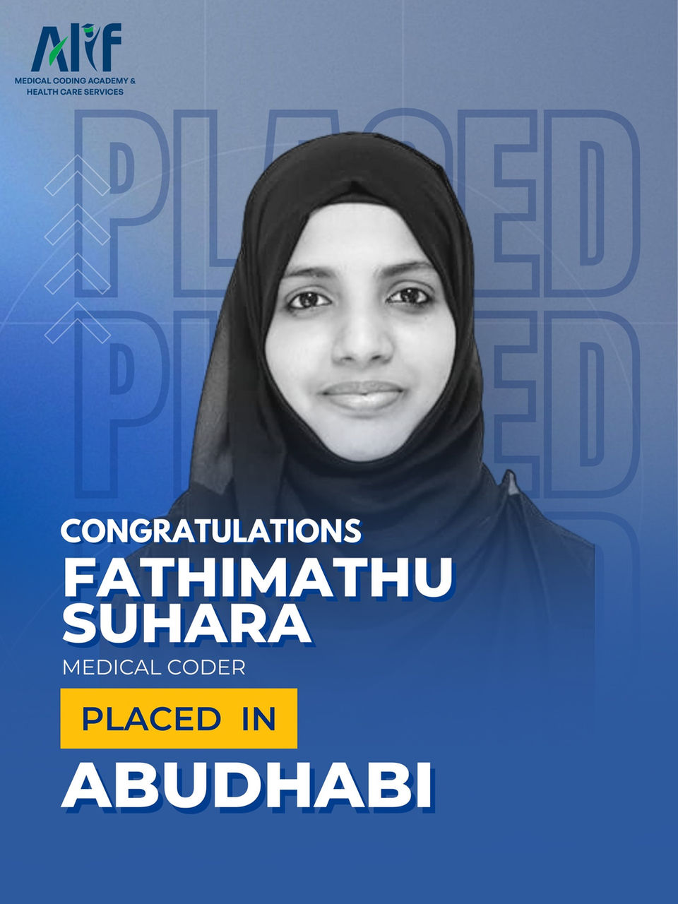 Fathimathu Suhara student from Alif Medical Coding Academy Placed as Medical Coder in Abu Dhabi