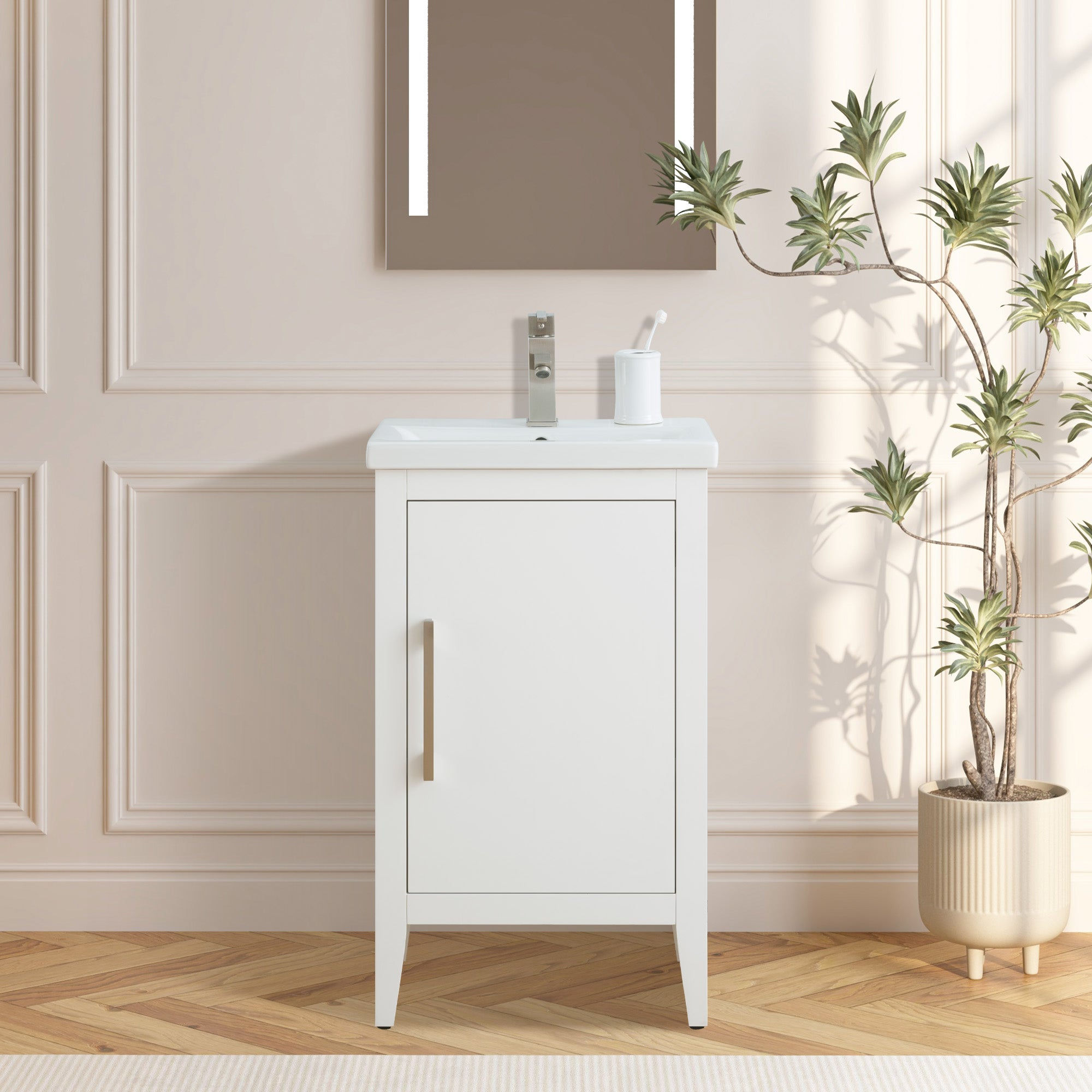 30 in. W x 18.5 in D x 34 in. H Single Sink Bathroom Vanity Cabinet in White wit