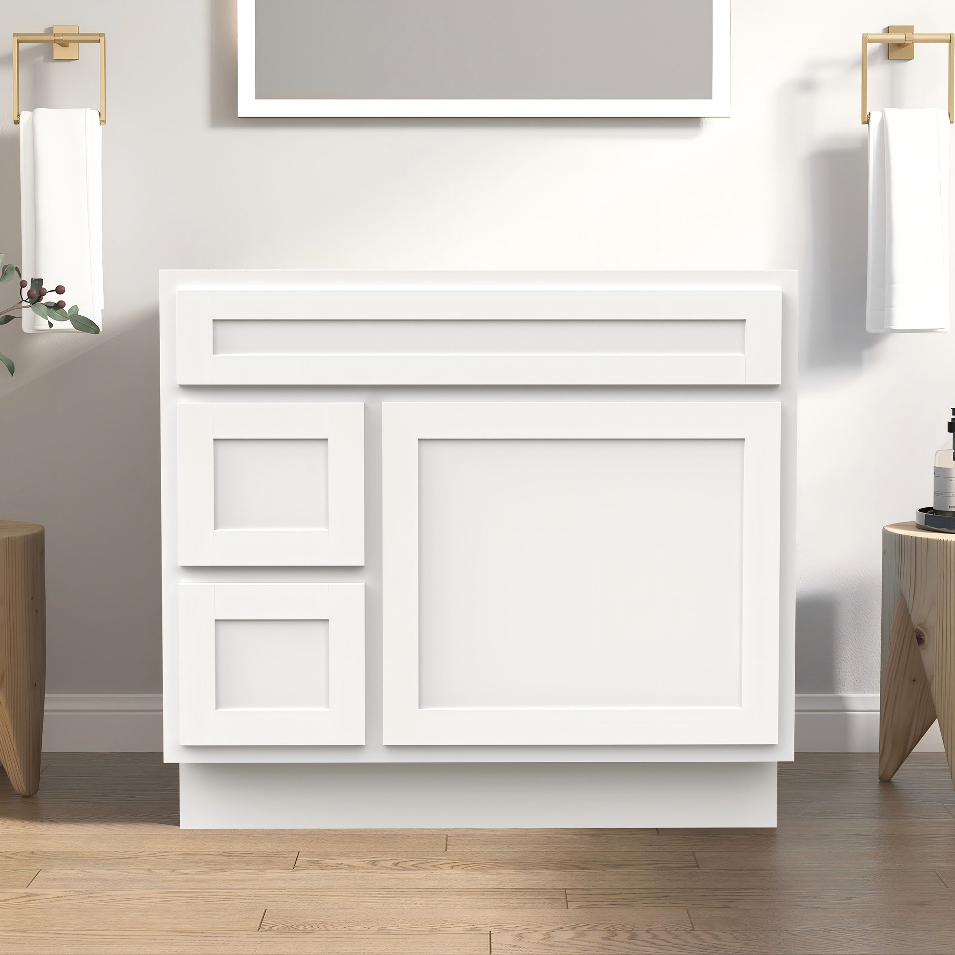 36 in. W x 21 in. D x 32.5 in. H 2-Right Drawers Bath Vanity Cabinet Only in Gra