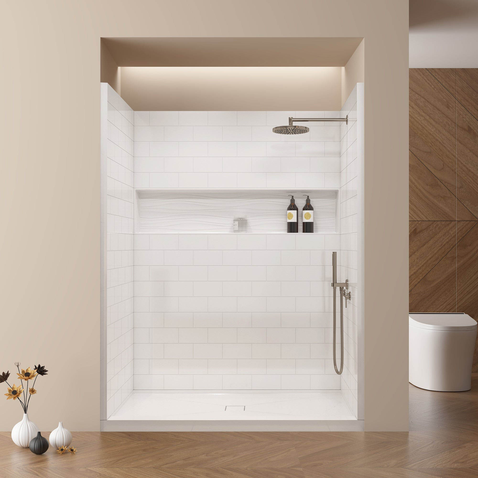 60 in. x 32 in. 4-Piece Direct-to-Stud Alcove Shower Wall Kit With Shower Base C