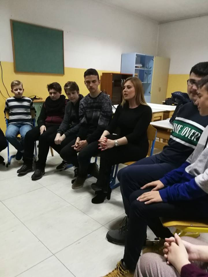 Selma speaking about her experience to students (February 2019)