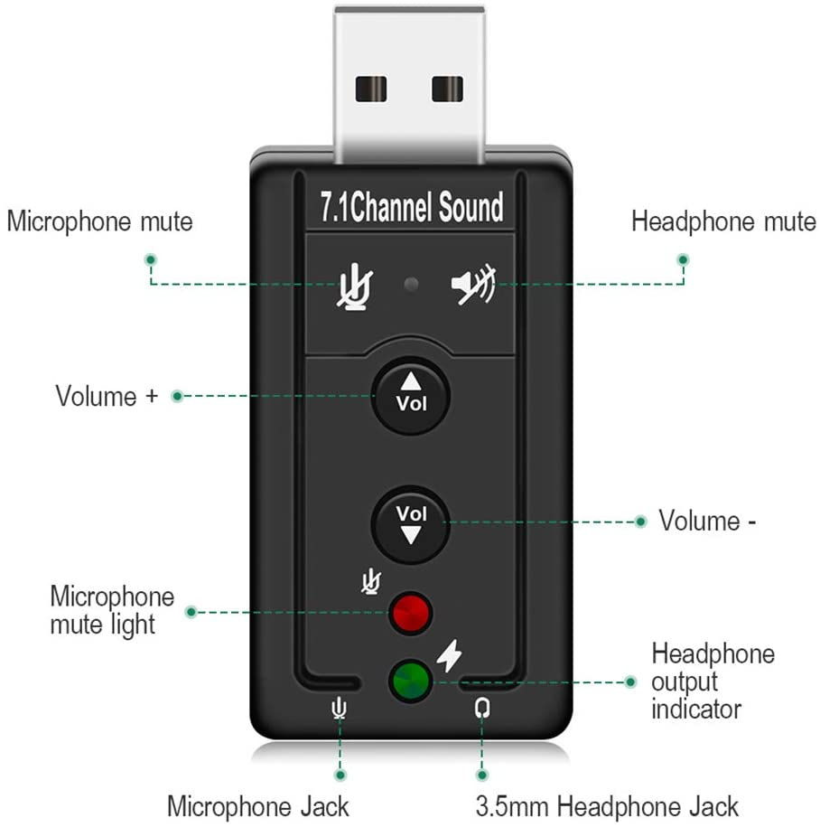Miniatura: Tarjeta de sonido USB 2.0 de 7.1 canales / boton volumen y silencio