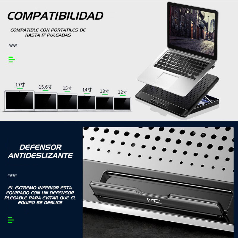 Miniatura: Soporte de laptop de aluminio / 2 ventiladores / 2 USB / inclinacion graduable