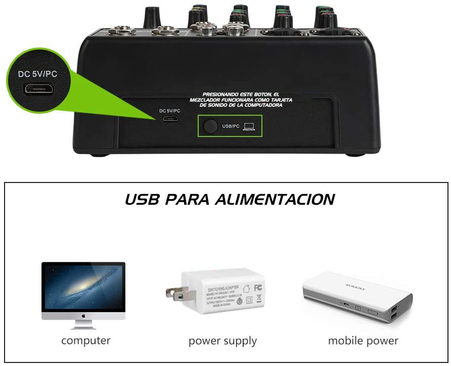 Miniatura: MEZCLADORA DE 4 CANALES CON TARJETA DE SONIDO / CONEXIÓN PC POR USB / BLUETOOTH