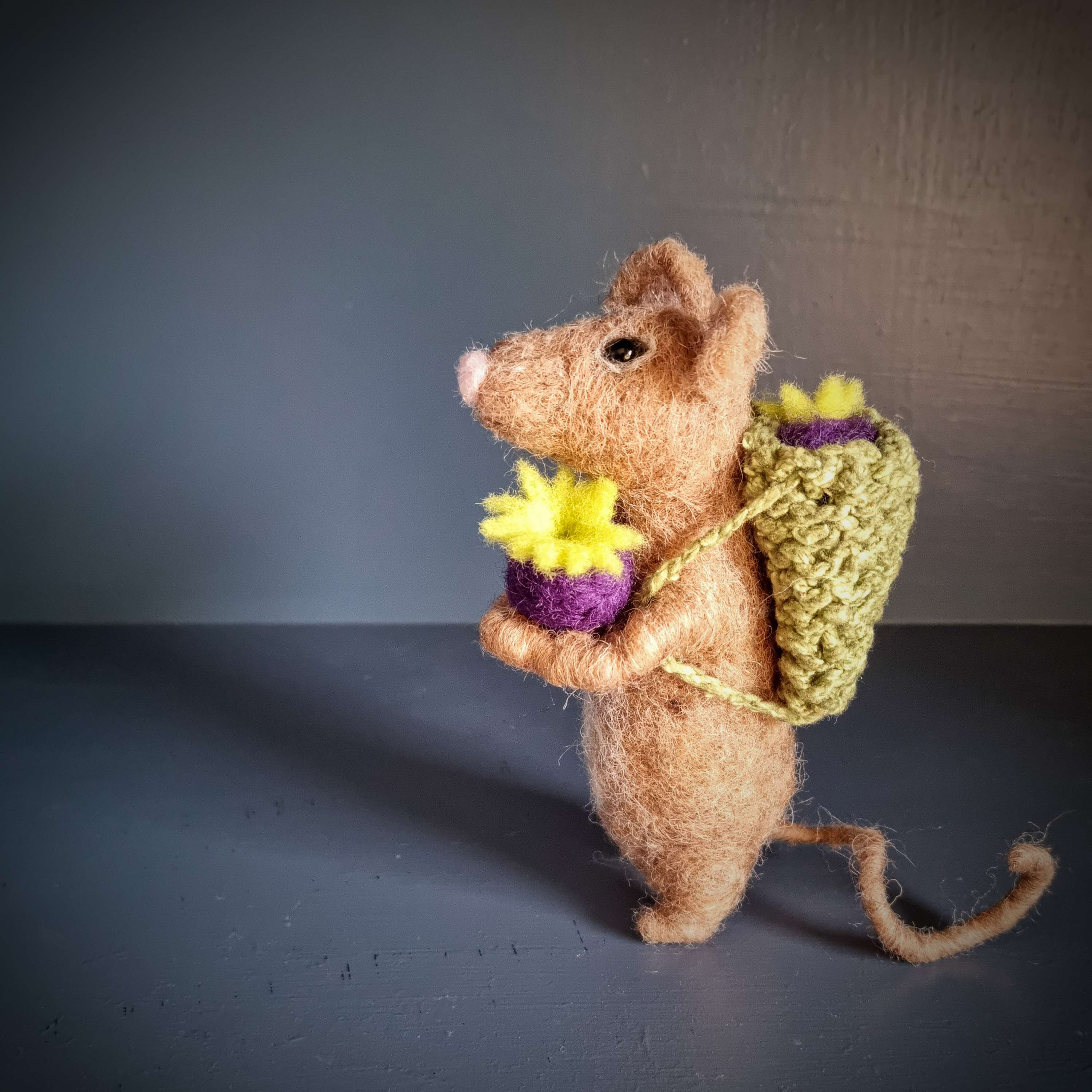 Burrowing Brown Mouse, Needle Felted Mouse, Nature Gifts, Woodland Wanderers