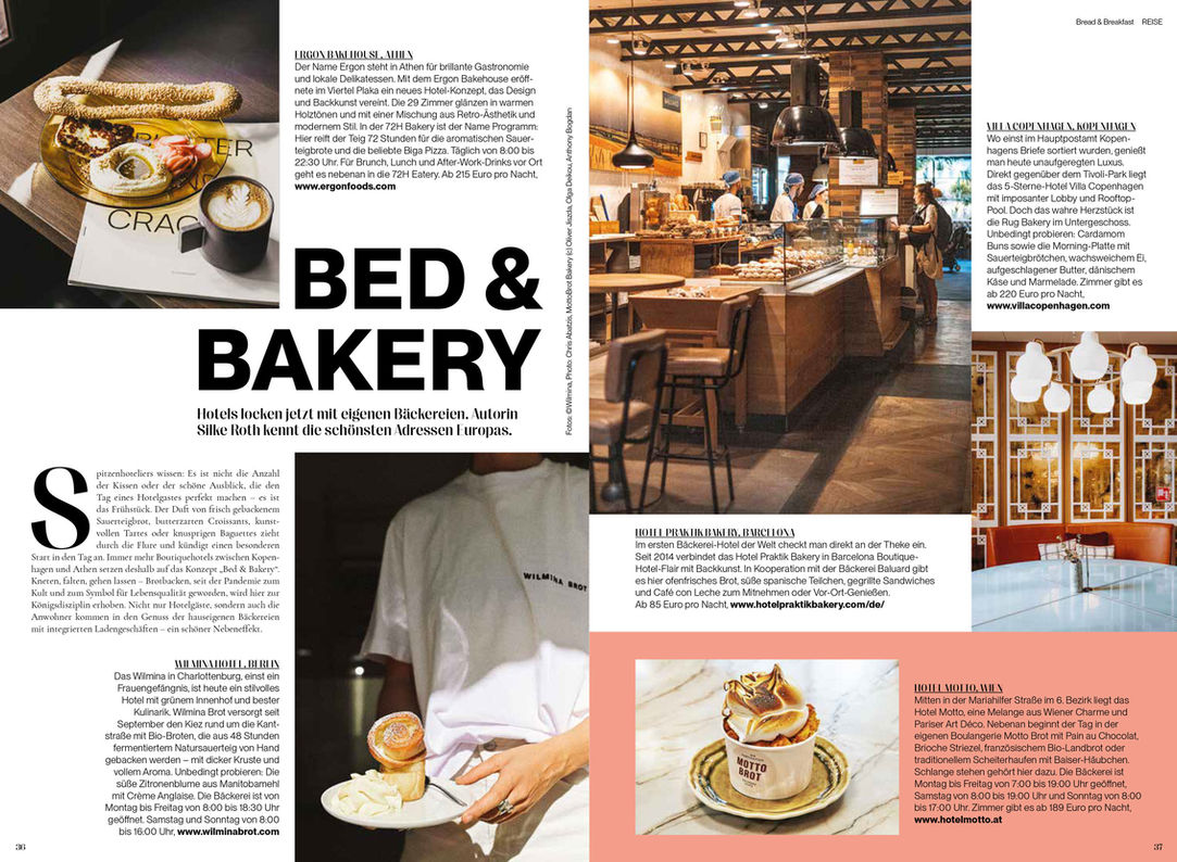 Editorial Design, Layout
Beitrag "Bed & Bakery"
Fotos: ©Wilmina, Chris Abatzis, MottoBrot Bakery (c) Oliver Jiszda, Olga Deikou, Anthony Bogdan
