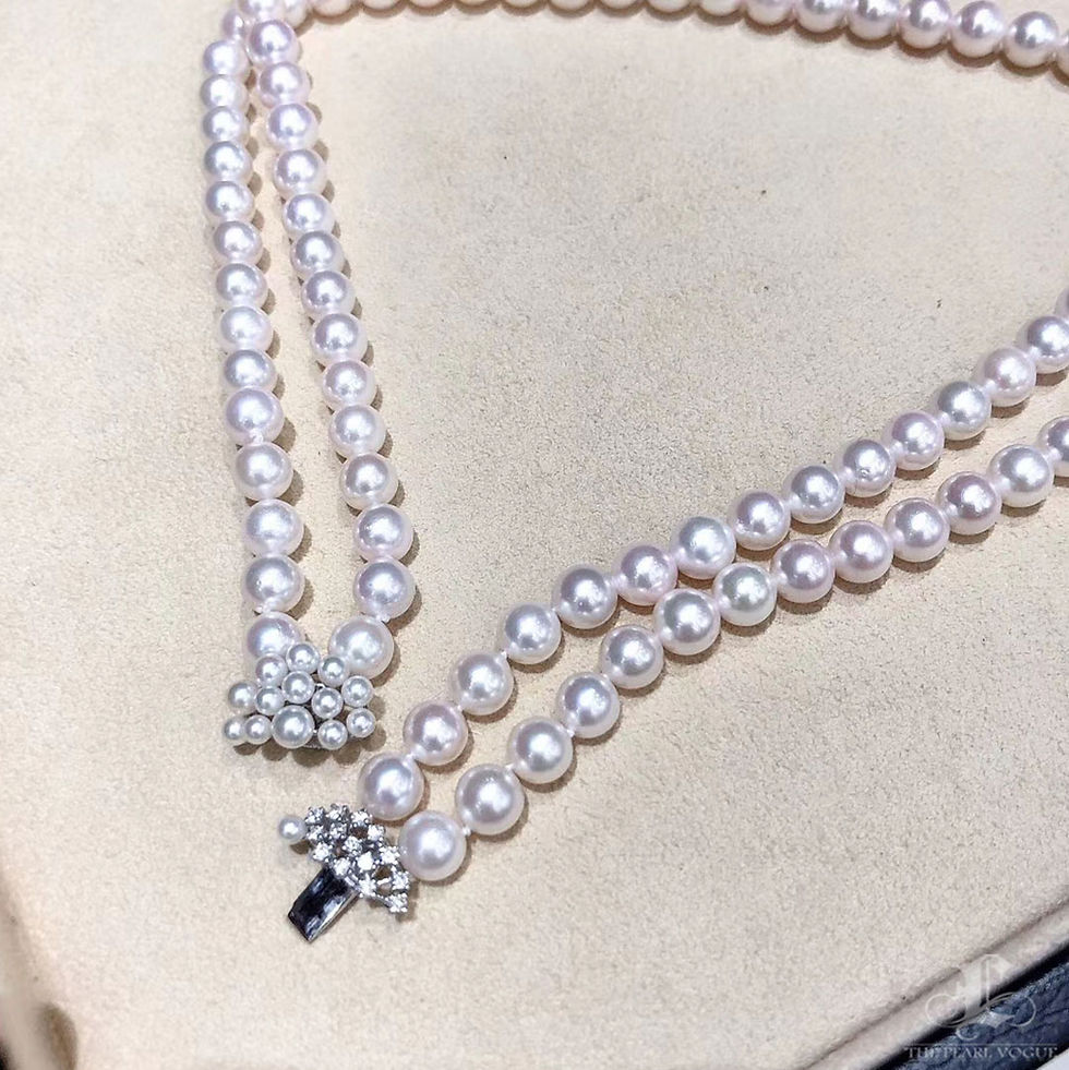 الصورة المصغرة: Lustre Arc — Diamond Cluster Clasp Akoya Pearl Double Strand Necklace
