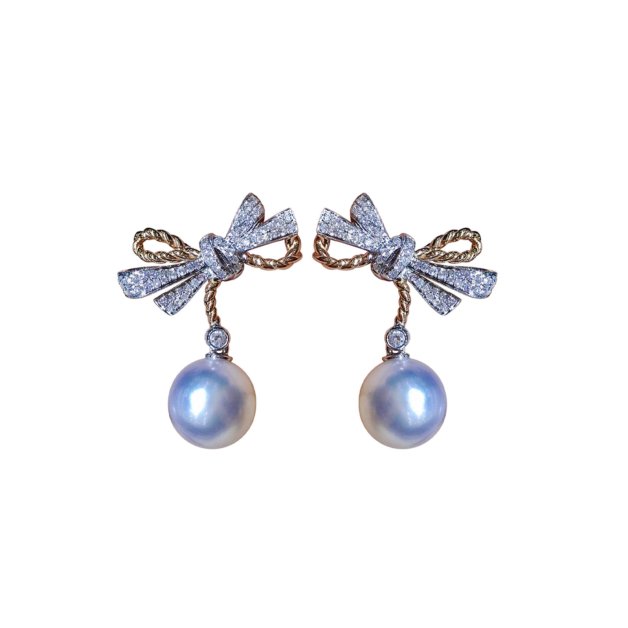 Vine Symphony — Diamond Ribbon Aurora South Sea Pearl Earrings