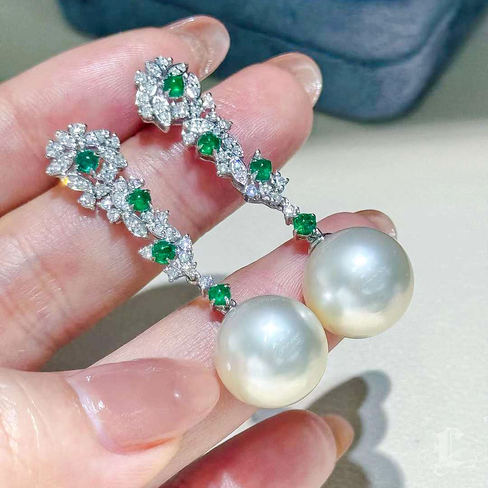Miniature : Vine Symphony — Emerald Bloom 13–14mm South Sea Pearl Diamond Earrings