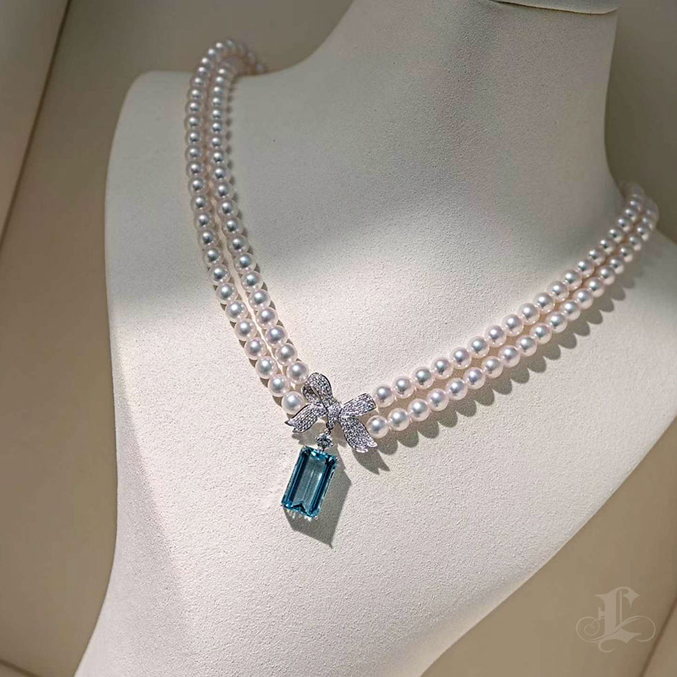 Thumbnail: copy of Crown Radiance —Ocean Akoya Pearl Double-Strand Necklace w/ Aquamarine &