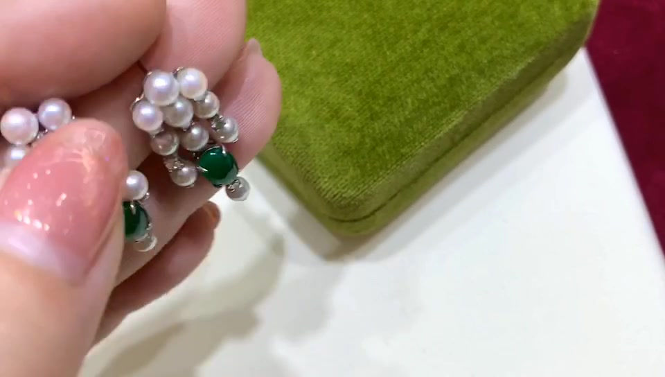 Thumbnail: Jādora — Emerald Cascade Baby Akoya Pearl Tassel Earrings