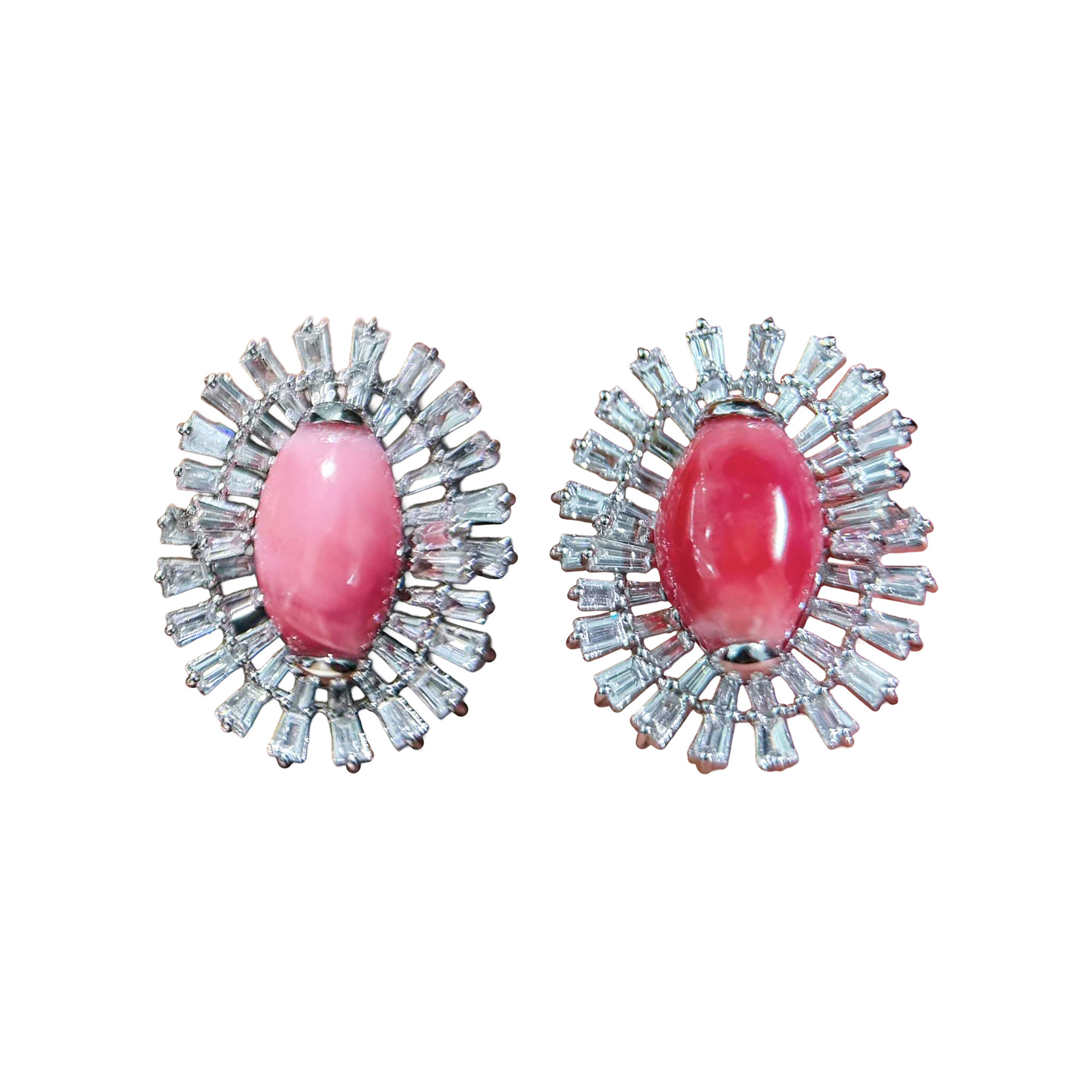 Conchéa — Conch Pearl and Diamond Sunburst Earrings in 18K White Gold — 6.35 ct