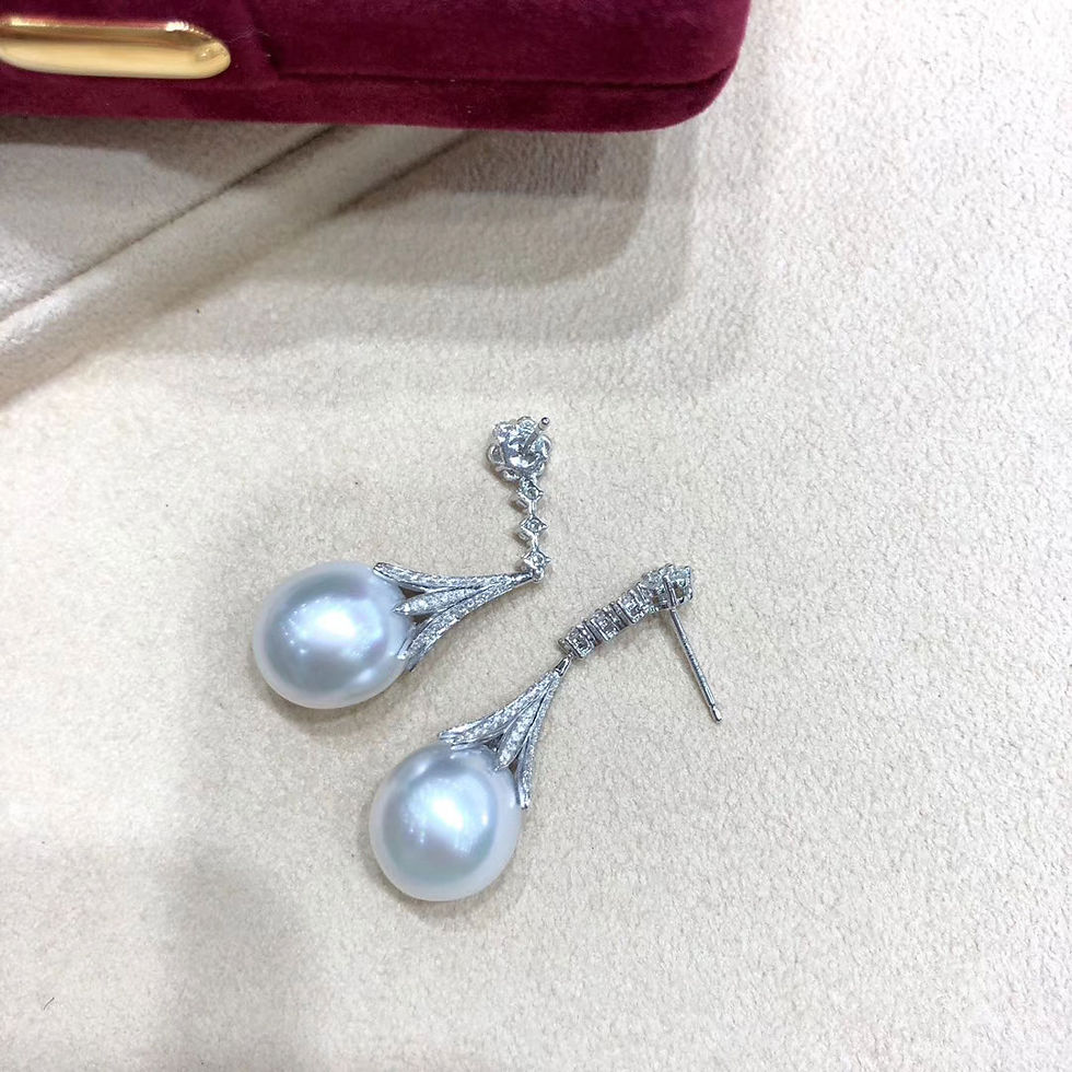 Thumbnail: Lustre Arc — Diamond Aurora AAAA South Sea Pearl Drop Earrings
