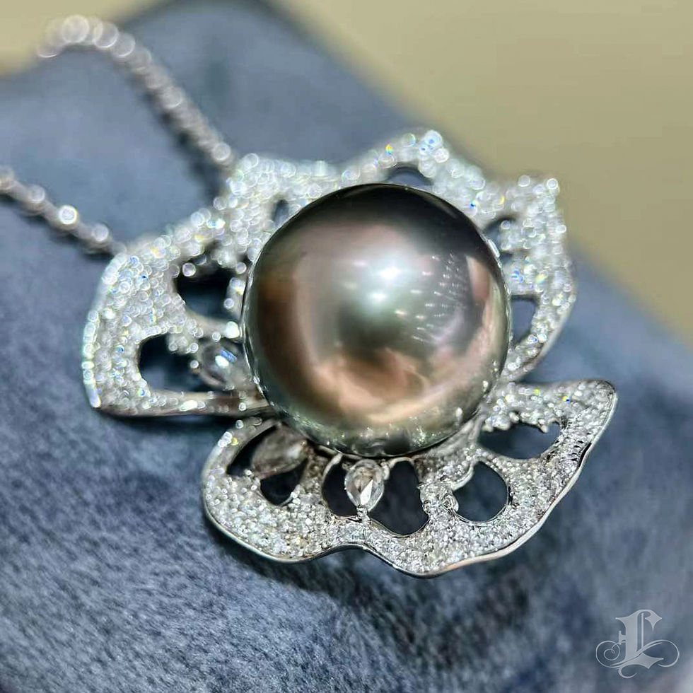 サムネイル： Vine Symphony — Convertible Petal Lace Tahitian Pearl Pendant Brooch Ring
