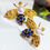 Miniaturbild: Vine Symphony — Golden Hive Bee Aurora Akoya Pearls Sapphires Earrings