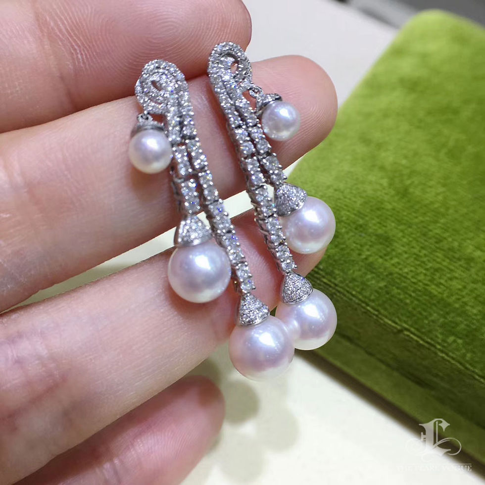 Miniatura: Sculpted Geometry — Diamond Akoya Pearl Drop Earrings
