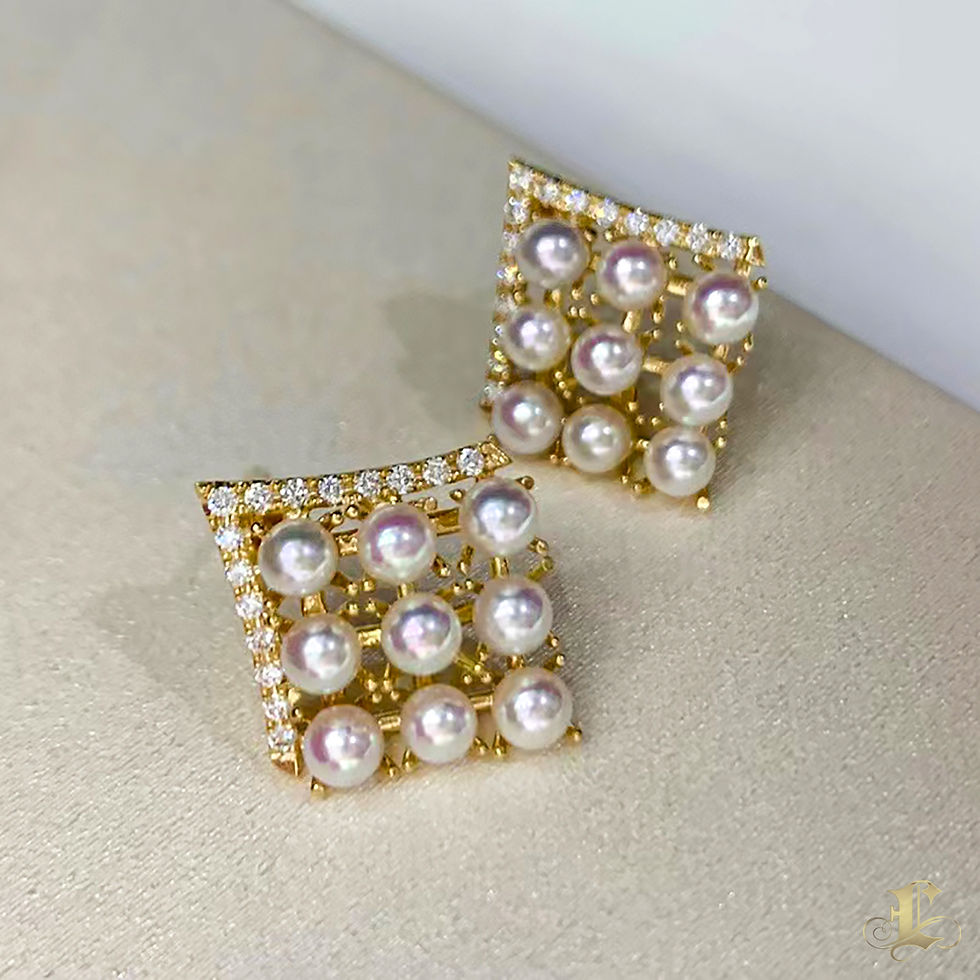 Miniatura: Sculpted Geometry — Aurora Akoya Pearl & Diamond Pavé Square Earrings