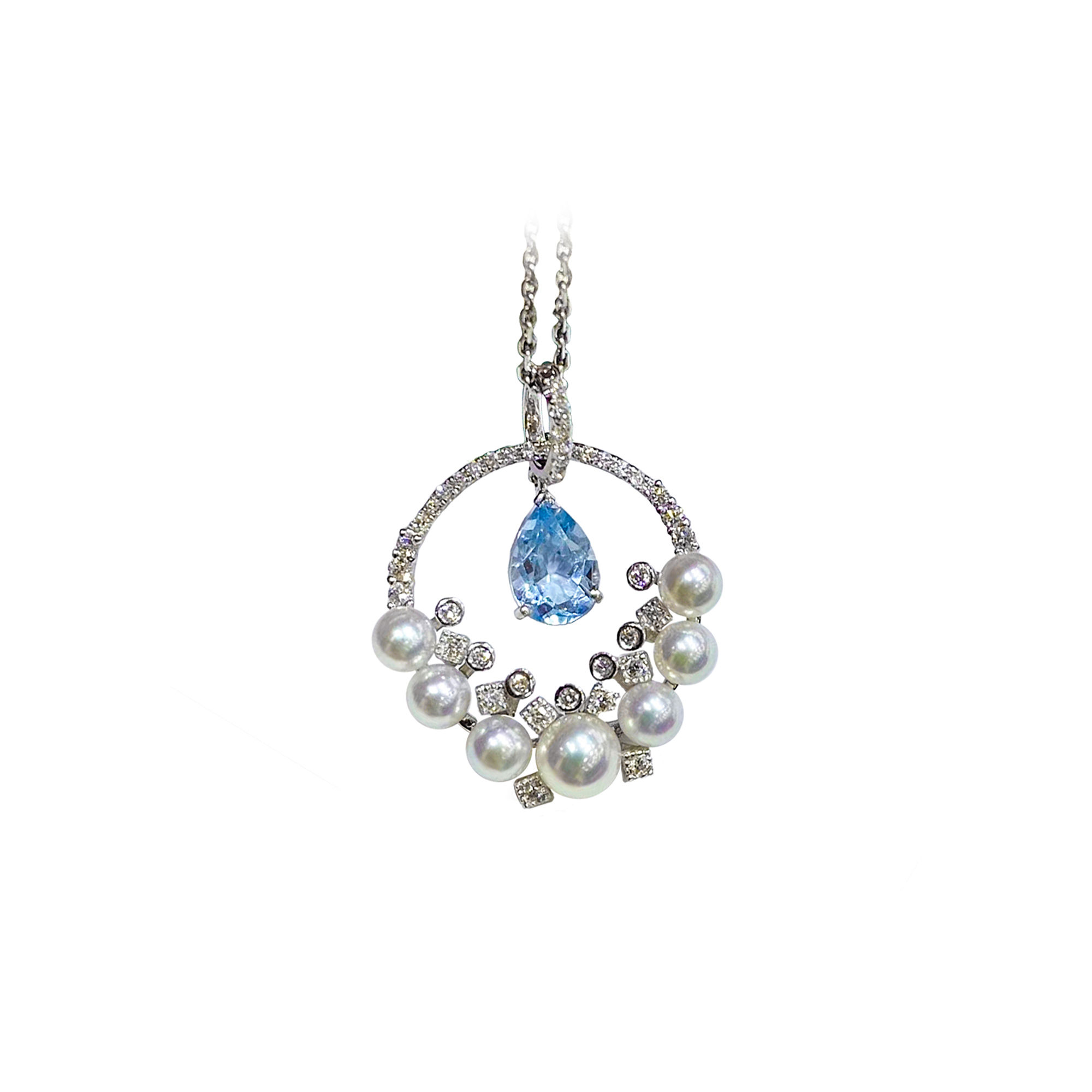 Caelmare — Aquamarine & Akoya Pearl Pendant with Diamonds
