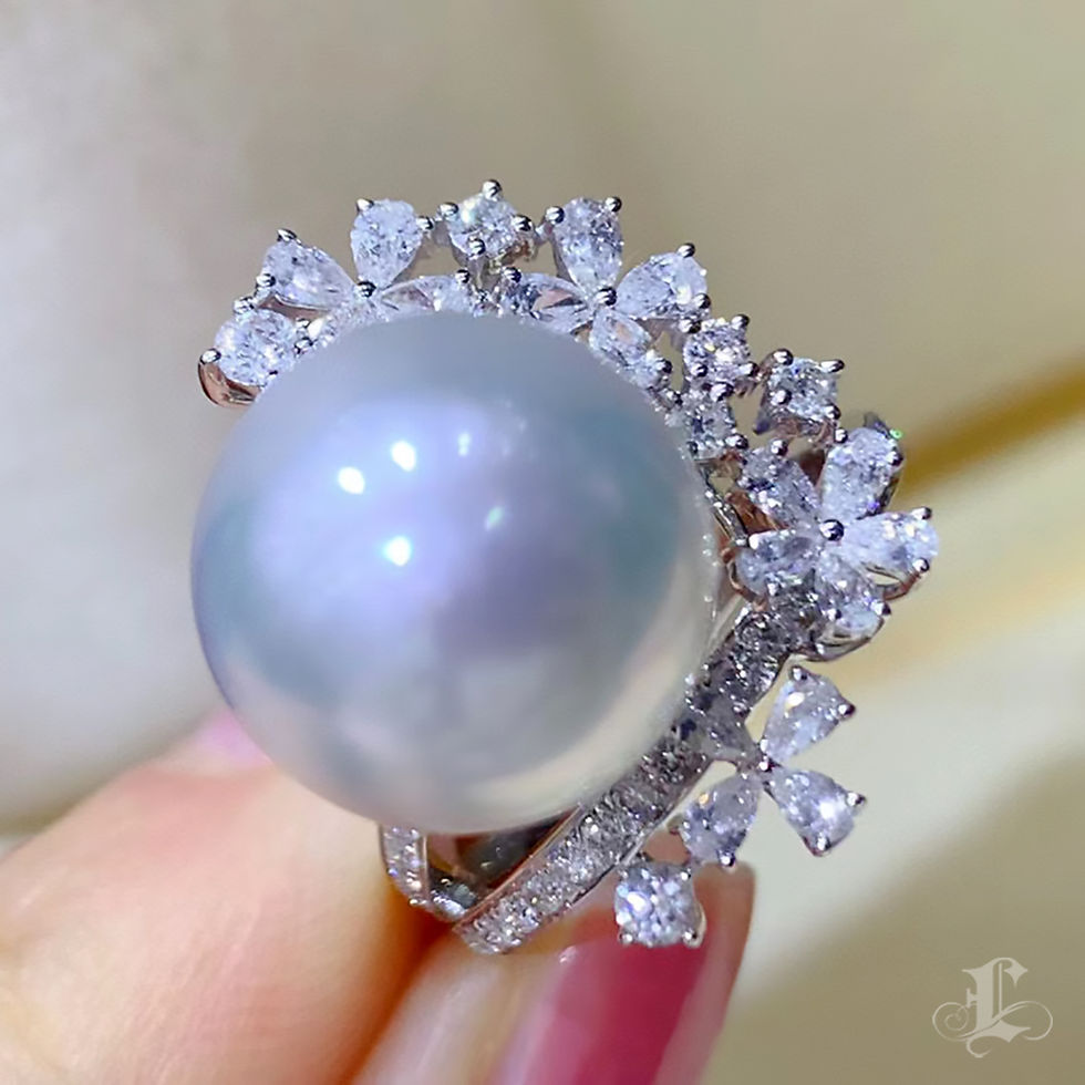 Miniatura: Vine Symphony — Diamond Halo South Sea Pearl Ring