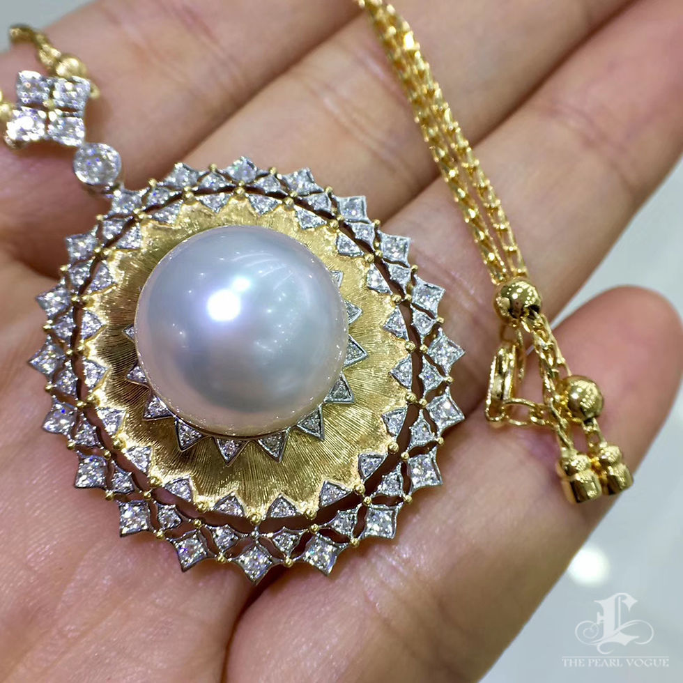 Miniature : Crown Radiance — Regal South Sea Pearl Diamond Pendant with 18k Gold Chain