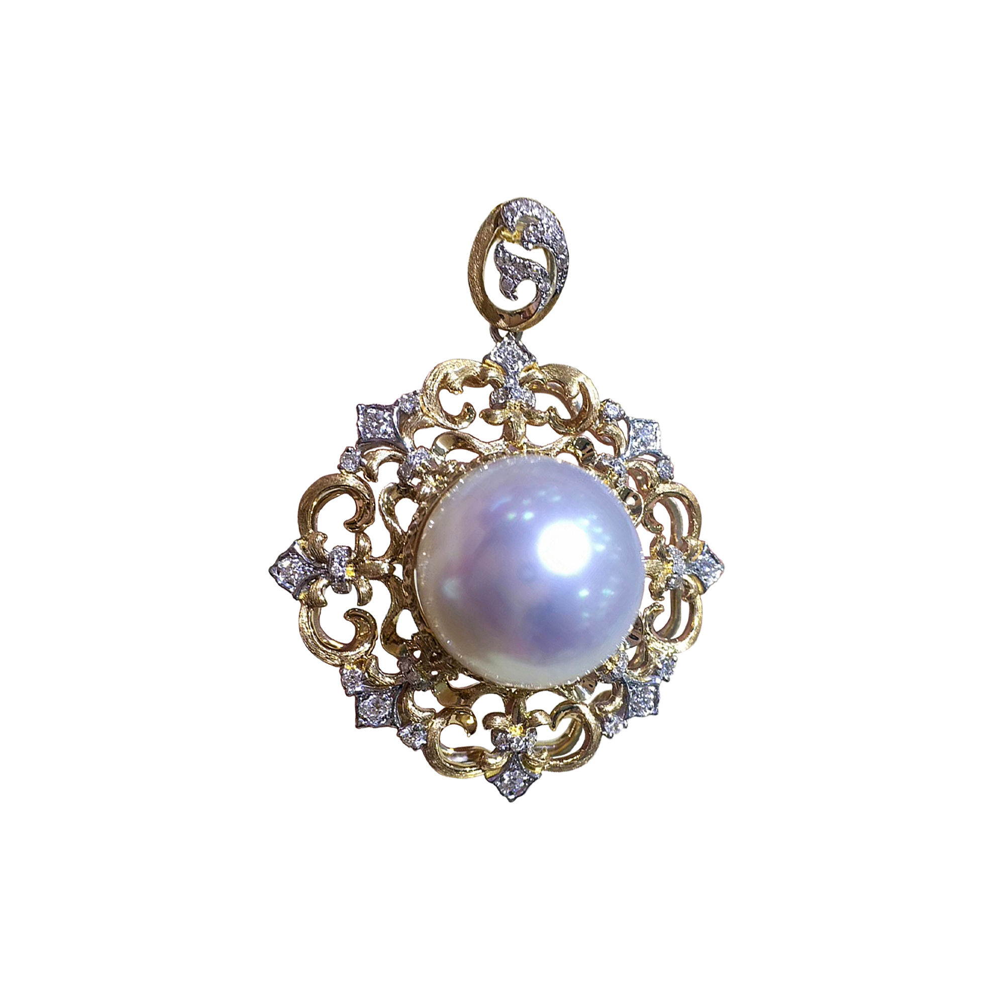 Crown Radiance — Buccellati-Inspired South Sea Pearl Diamond Pendant