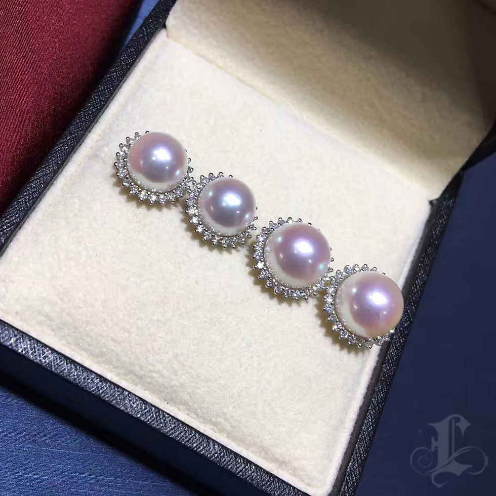 Miniatyrbild: Crown Radiance — Halo Diamond AAA Akoya Pearl Stud Earrings