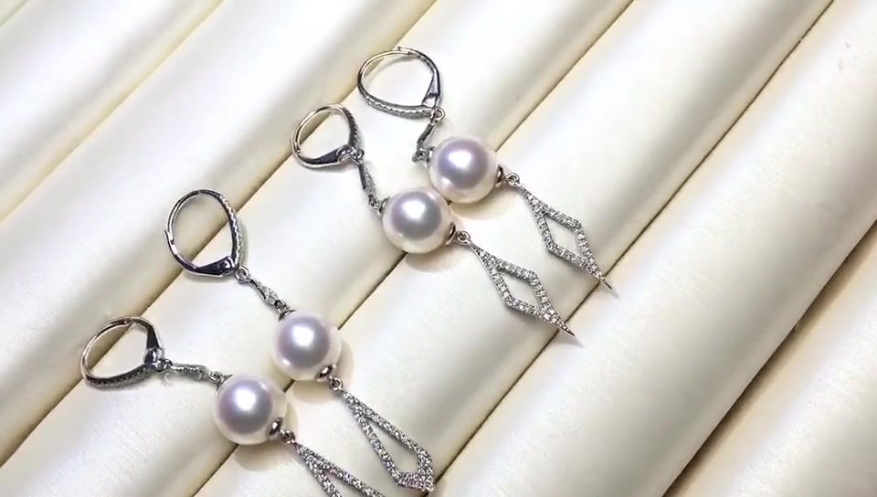 Thumbnail: Lustre Arc — Akoya Pearl & Diamond Drop Earrings in 18K White Gold