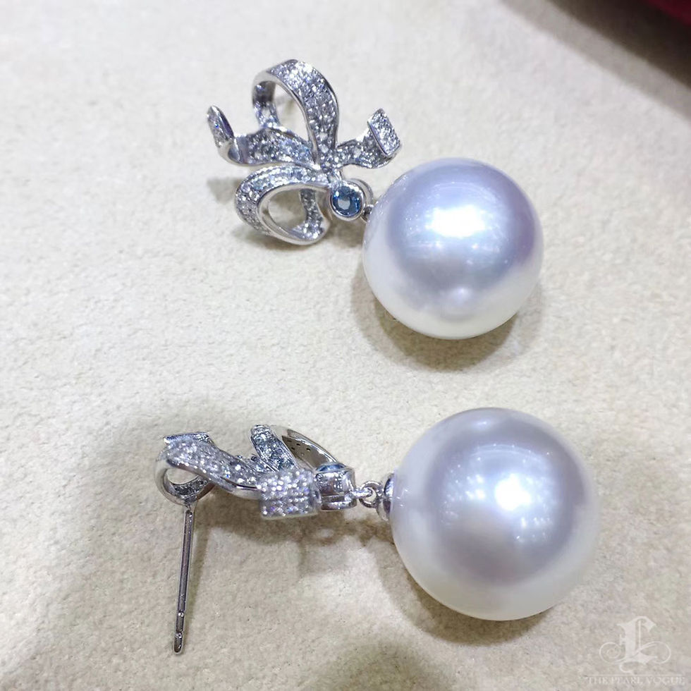 Miniaturbild: Vine Symphony — Aurora Bow South Sea Pearl & Diamond Topaz Earrings