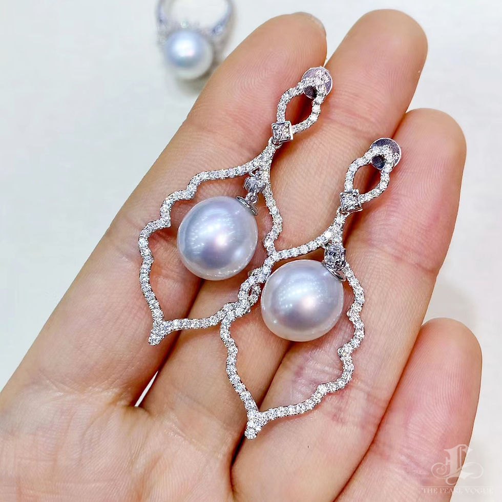 Thumbnail: Vine Symphony — Baroque Frame Aurora South Sea Pearl Diamond Drop Earrings