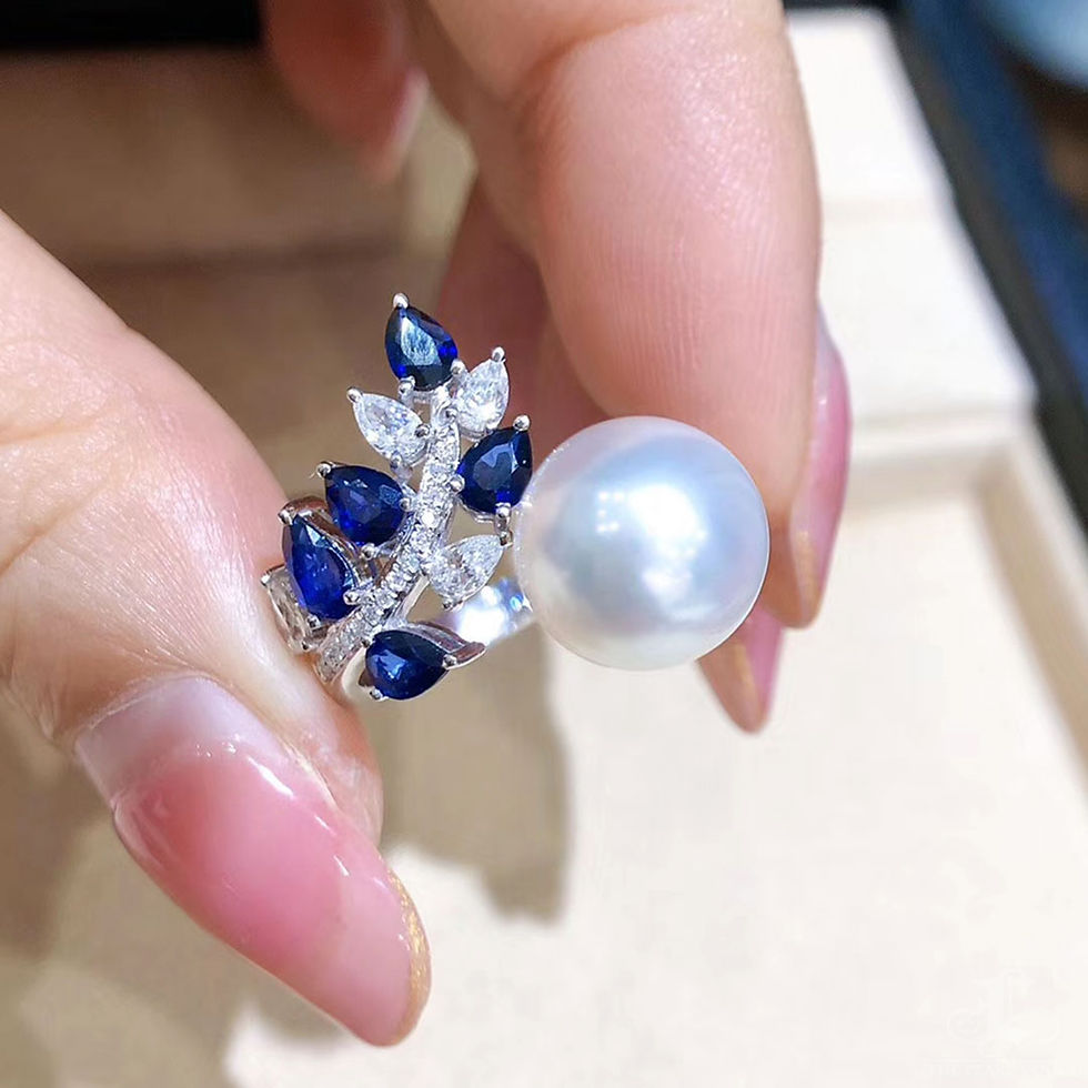 Miniature : Vine Symphony — Sapphire Vine South Sea Pearl & Diamond Ring