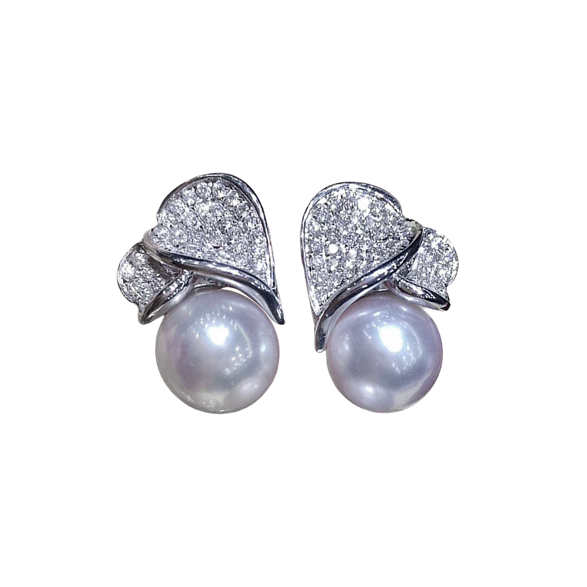 Lustre Arc — Akoya Pearl Diamond Leaf Earrings