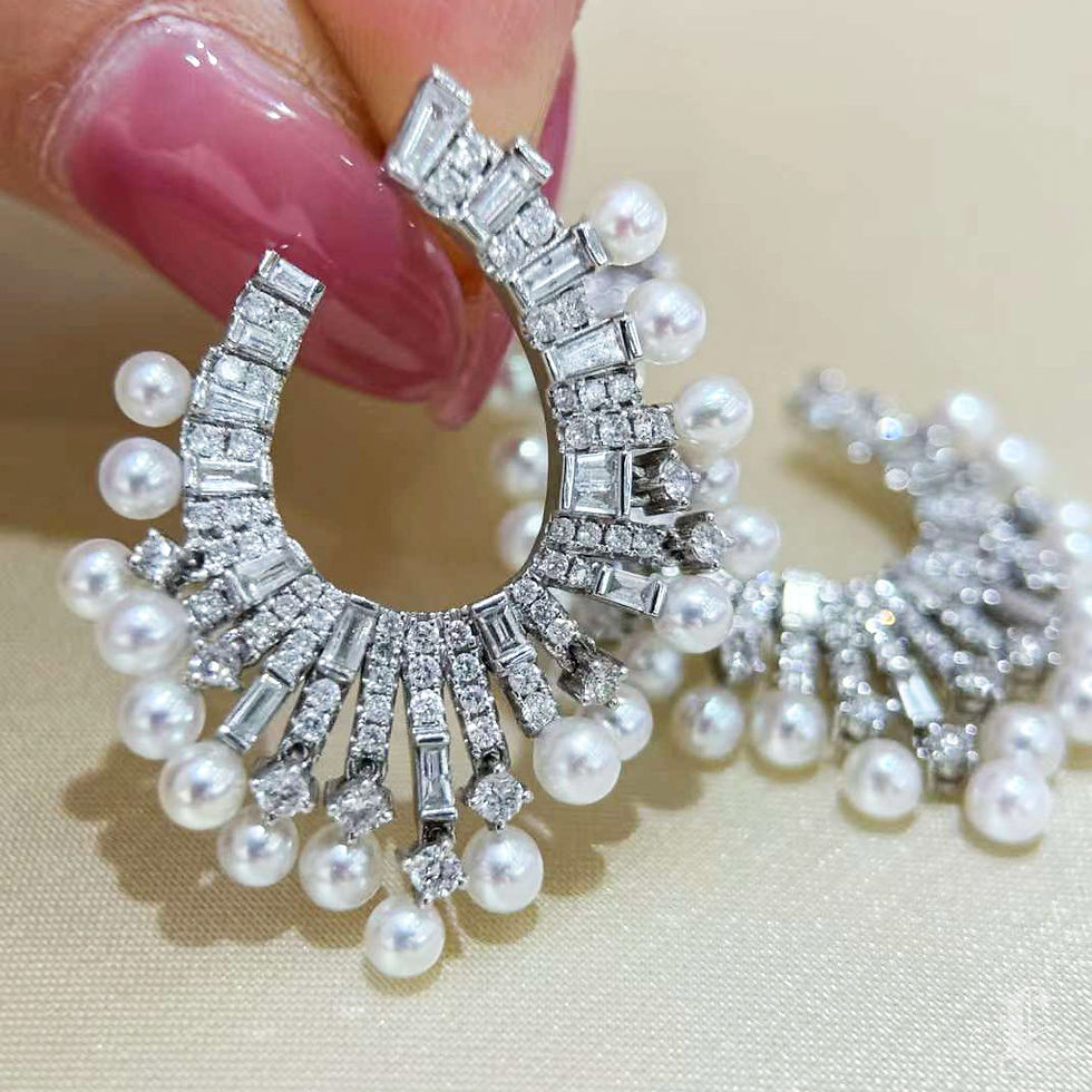 Прев'ю: Crown Radiance — Aurora Baby Akoya & Diamond Sunburst Hoop Earrings