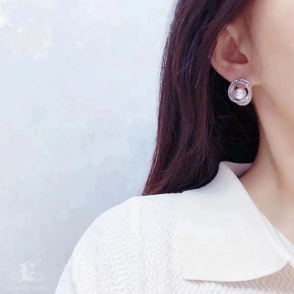 Miniatura: Crown Radiance — Baguette Diamond Halo Aurora Akoya Pearl Earrings