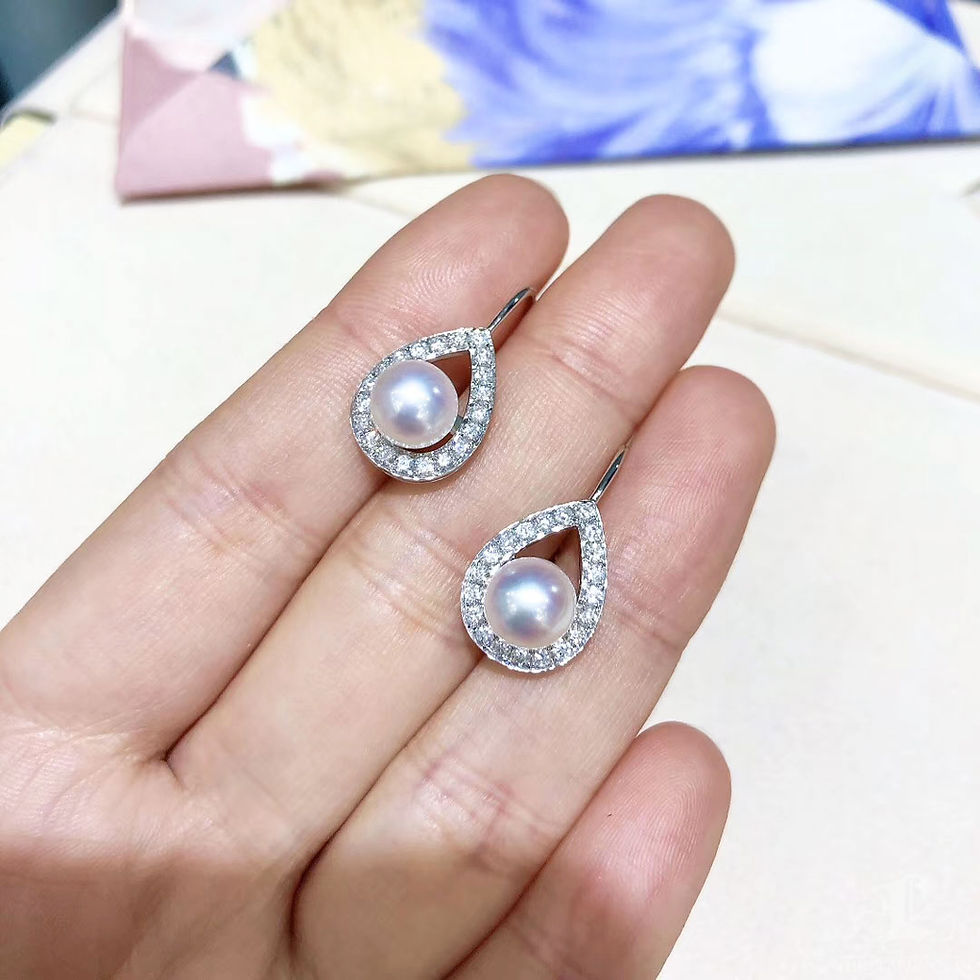 Thumbnail: Lustre Arc — Aurora Akoya Pearl Diamond Teardrop Earrings