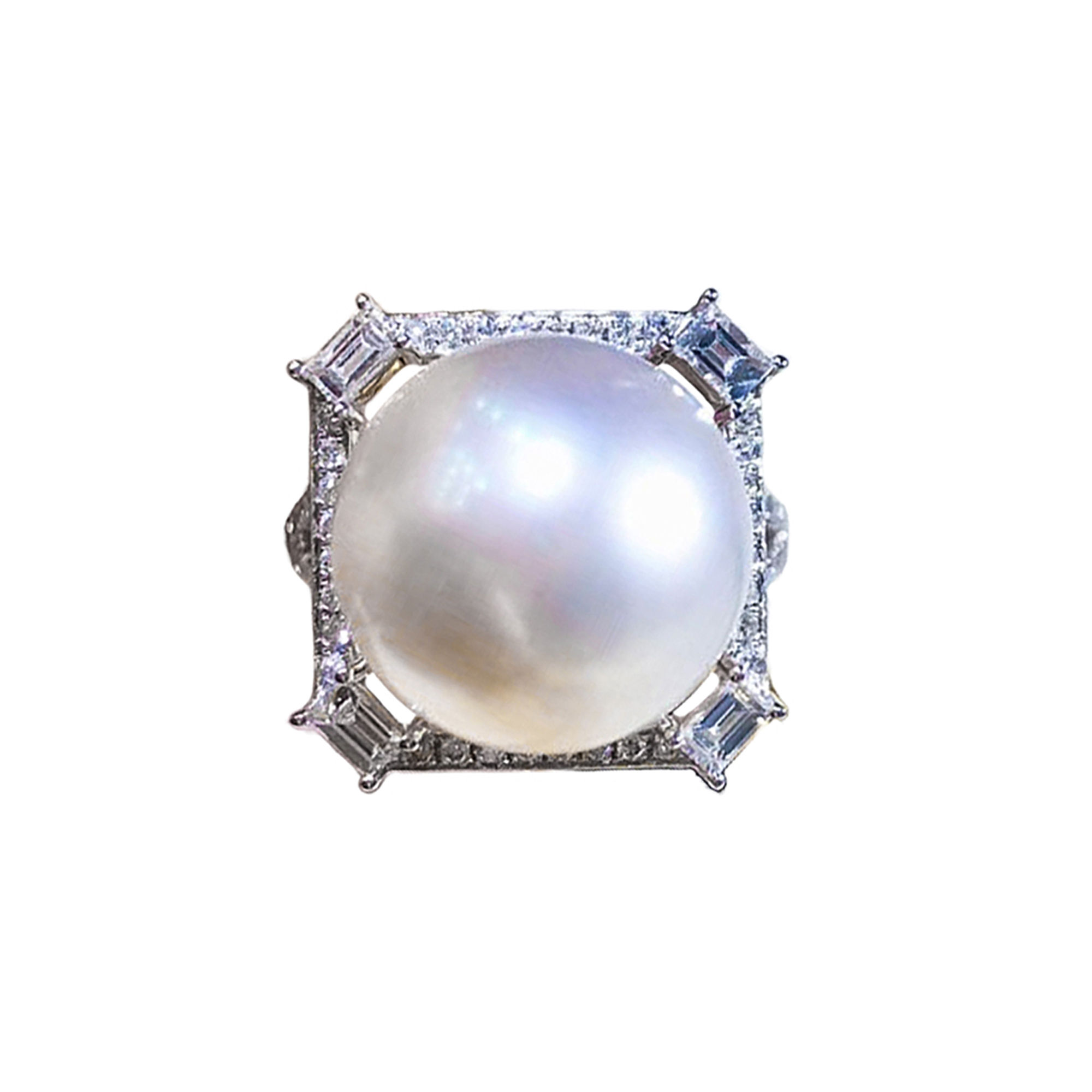 Sculpted Geometry — Diamond Star South Sea Pearl Ring, 18k White Gold