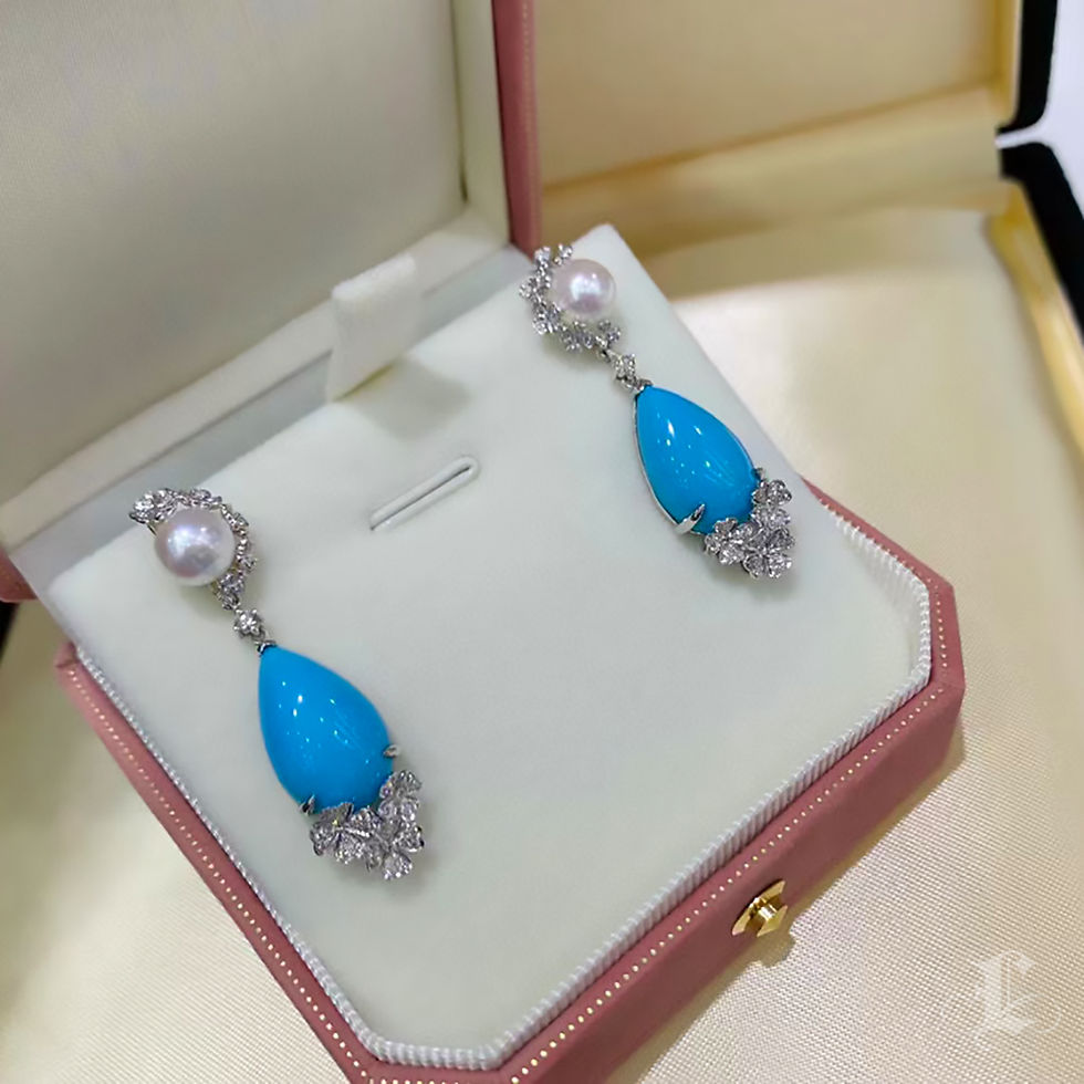 Прев'ю: Caelmare — Turquoise Teardrop & Akoya Pearl Diamond Earrings