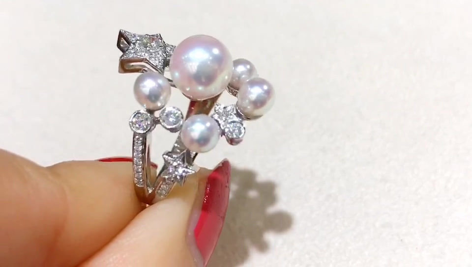 Miniatura: Vine Symphony – Starlight Akoya Pearl & Diamond Ring