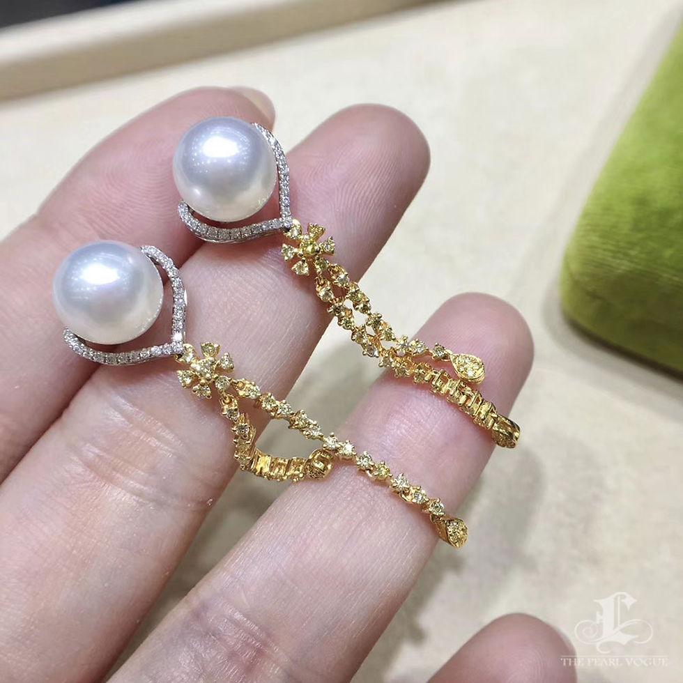 Thumbnail: Lustre Arc — Diamond Vine AAAA South Sea Pearl Earrings