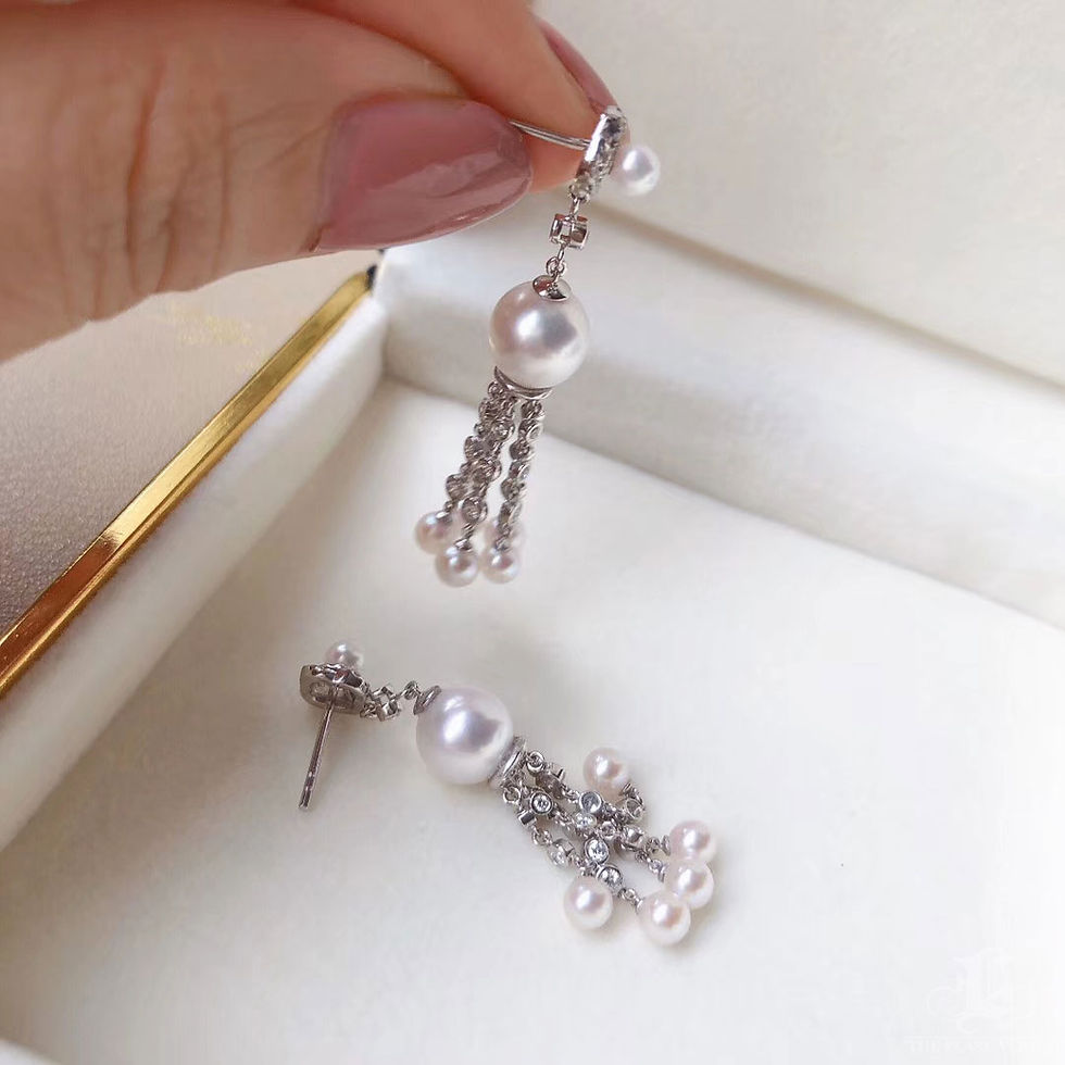 Miniatura: Lustre Arc – Diamond Tassel Akoya Pearl 18K White Gold Earrings