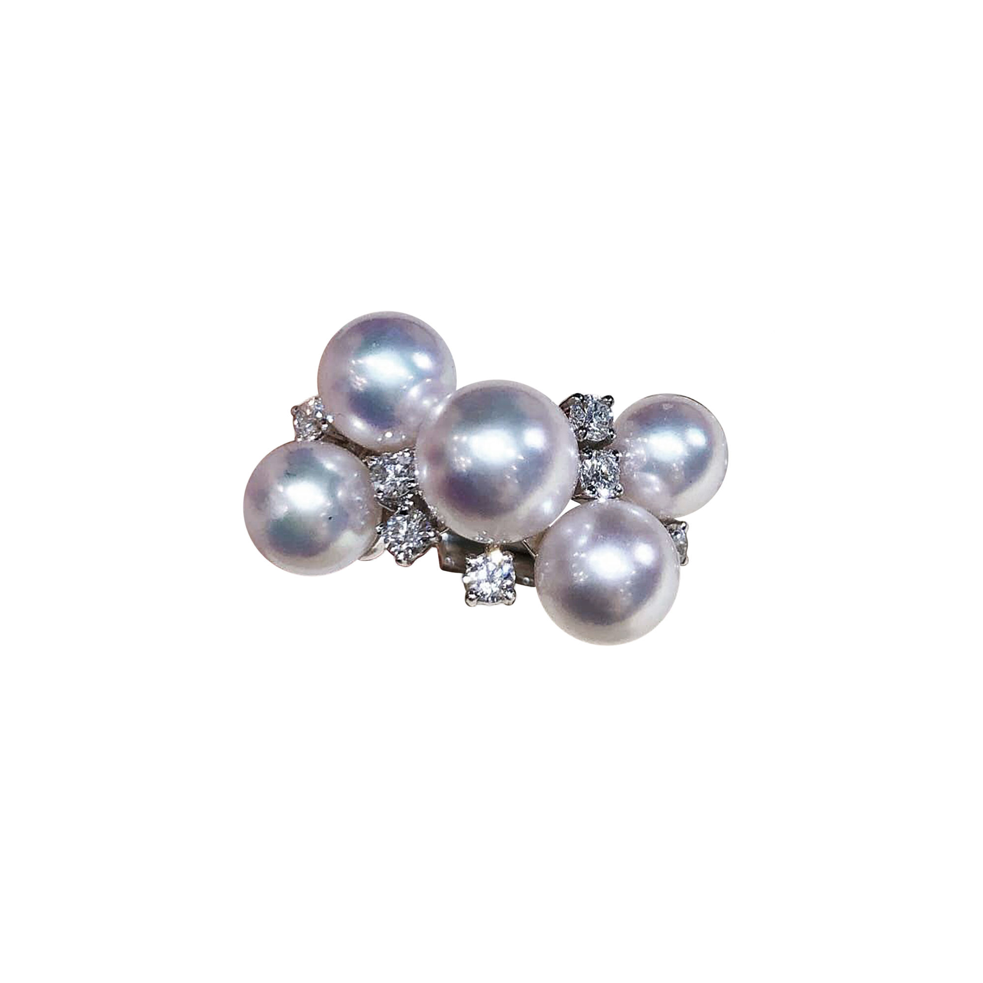Sculpted Geometry — Aurora Cluster Akoya Pearl & Diamond Ring in 18k White Gold