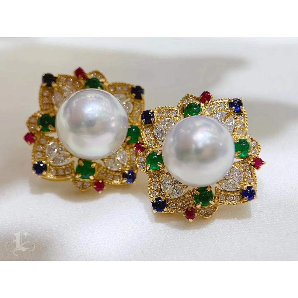 الصورة المصغرة: Crown Radiance — Multigem Diamond Aurora South Sea Pearl Earrings