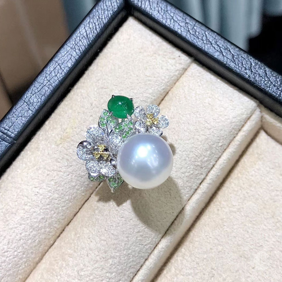 Thumbnail: Jādora — Emerald Garden South Sea Pearl & Diamond Floral Ring, 18k Gold