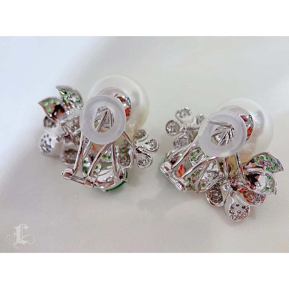 サムネイル： Vine Symphony — Emerald Blossom South Sea Pearl Diamond Earrings