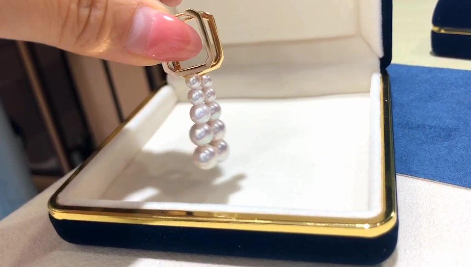 Thumbnail: Sculpted Geometry — Aurora Frame Line Akoya Pearl Linear Drop Earrings