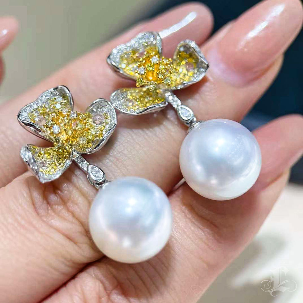Miniature : Vine Symphony — South Sea Pearl & Yellow Diamond Butterfly Earrings