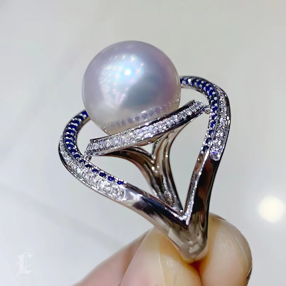 Miniatura: Sculpted Geometry — Sapphire Orbit South Sea Pearl Diamond Ring