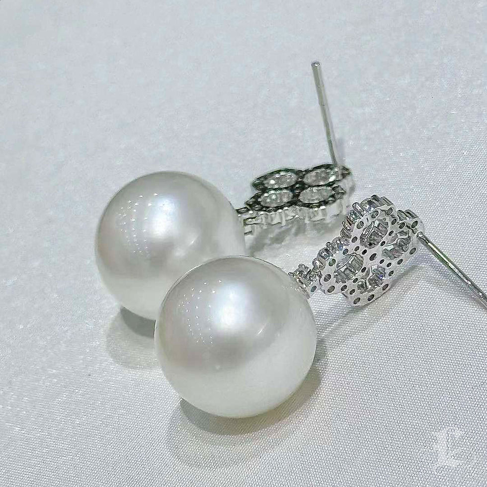 サムネイル： Crown Radiance — Aurora 14–15mm South Sea Pearl Diamond Blossom Earrings